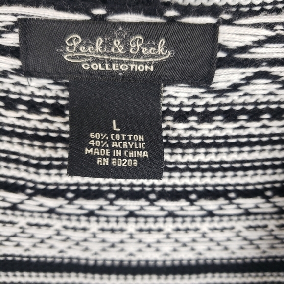 Peck & Peck Collection Black and White Fringed Collared Open Front Cardigan Sz L - Picture 8 of 10